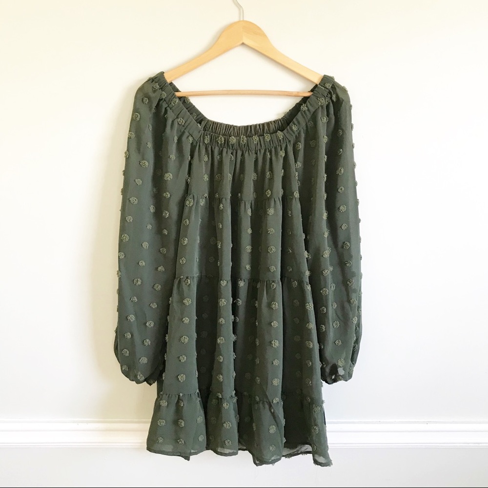 Dress Up Nashville Boutique Olive Tiered Off The Shoulder Dress Polka Dots